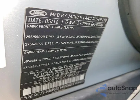 2016 Land Rover Range Rover Sport Hse from USA, damaged, VIN SALWR2PF6GA598372